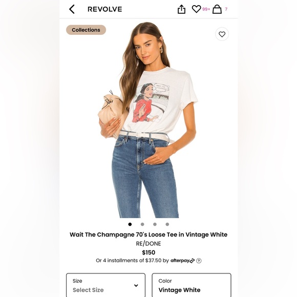 NWOT Redone Wait the Champagne 70’s Loose Tee in Vintage White - Picture 2 of 6